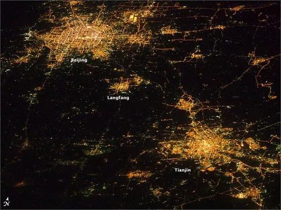 从太空俯瞰北京、天津和廊坊(图源NASA)